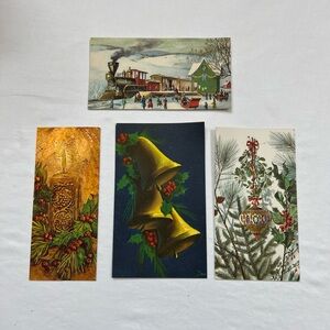 4 Christmas Cards VINTAGE Paramount Cotillon Hallmark Art Unused NO Envelopes